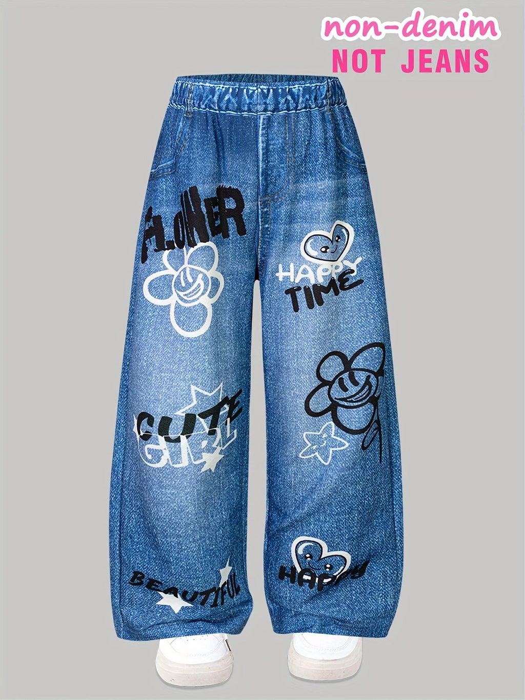 Not Jeans Pantalons Filles Longs Lot de 3 Graffiti Lettres Fleurs