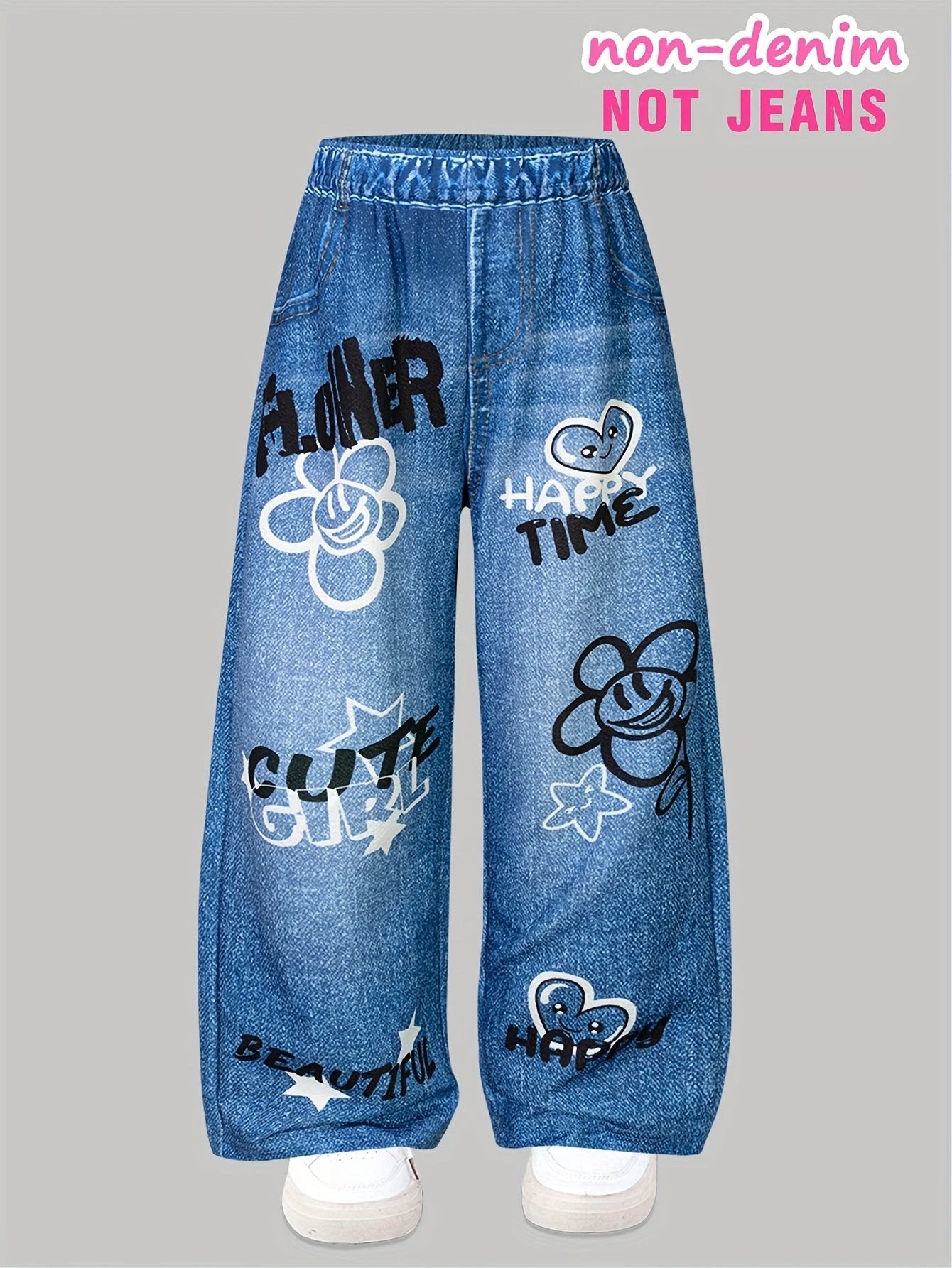 Not Jeans Pantalons Filles Longs Lot de 3 Graffiti Lettres Fleurs