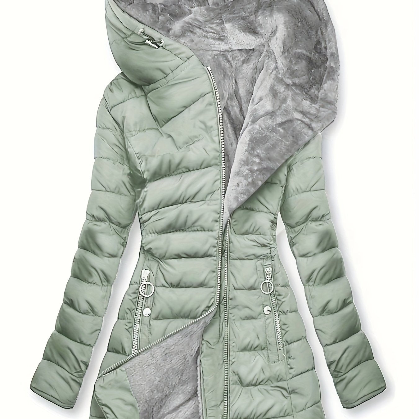 Veste Hiver Femme Doublée Polaire Mi Longue Zippée À Capuche Coupe Ample Pour Journées Froides by LSDLBoutique.ch