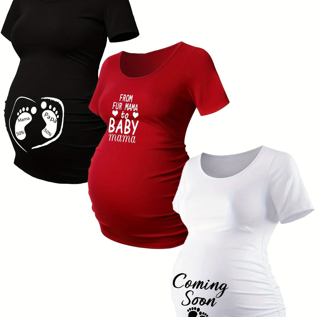 Lot De 3 T Shirts Grossesse Femme Motif Empreintes Stretch Col Rond Confort Et Liberté De Mouvement by LSDLBoutique.ch