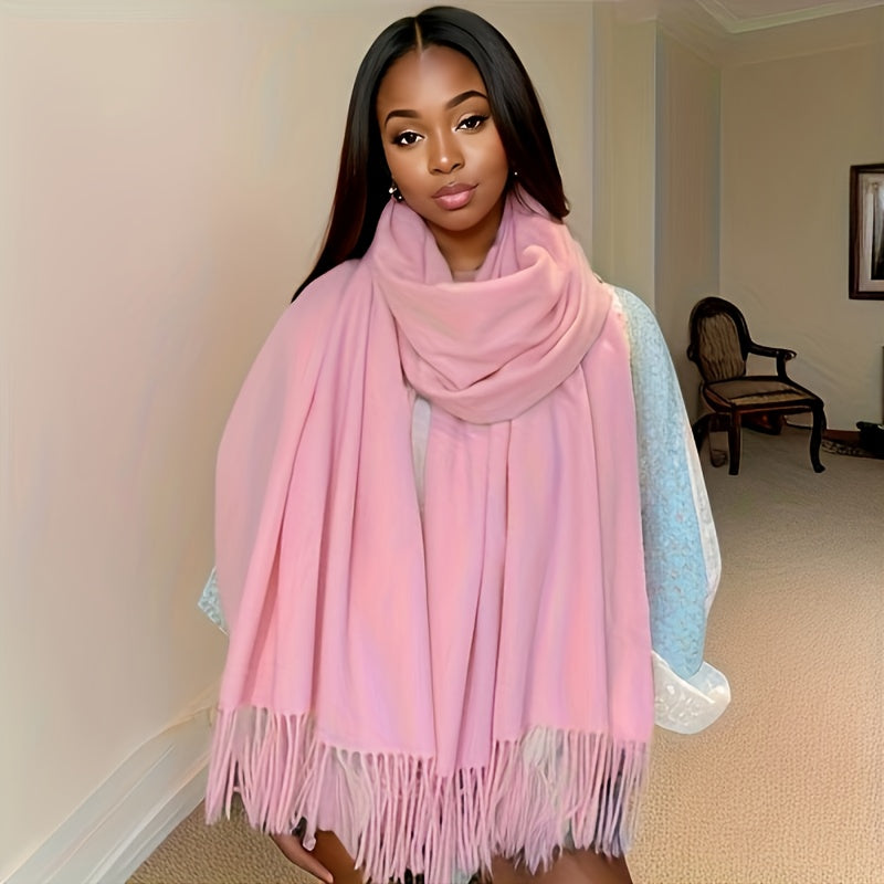 Foulard Femme Élégant à Franges Style Bohème Hiver Coloris Unis Tissu Jacquard Doux et Résistant by LSDLBoutique.ch