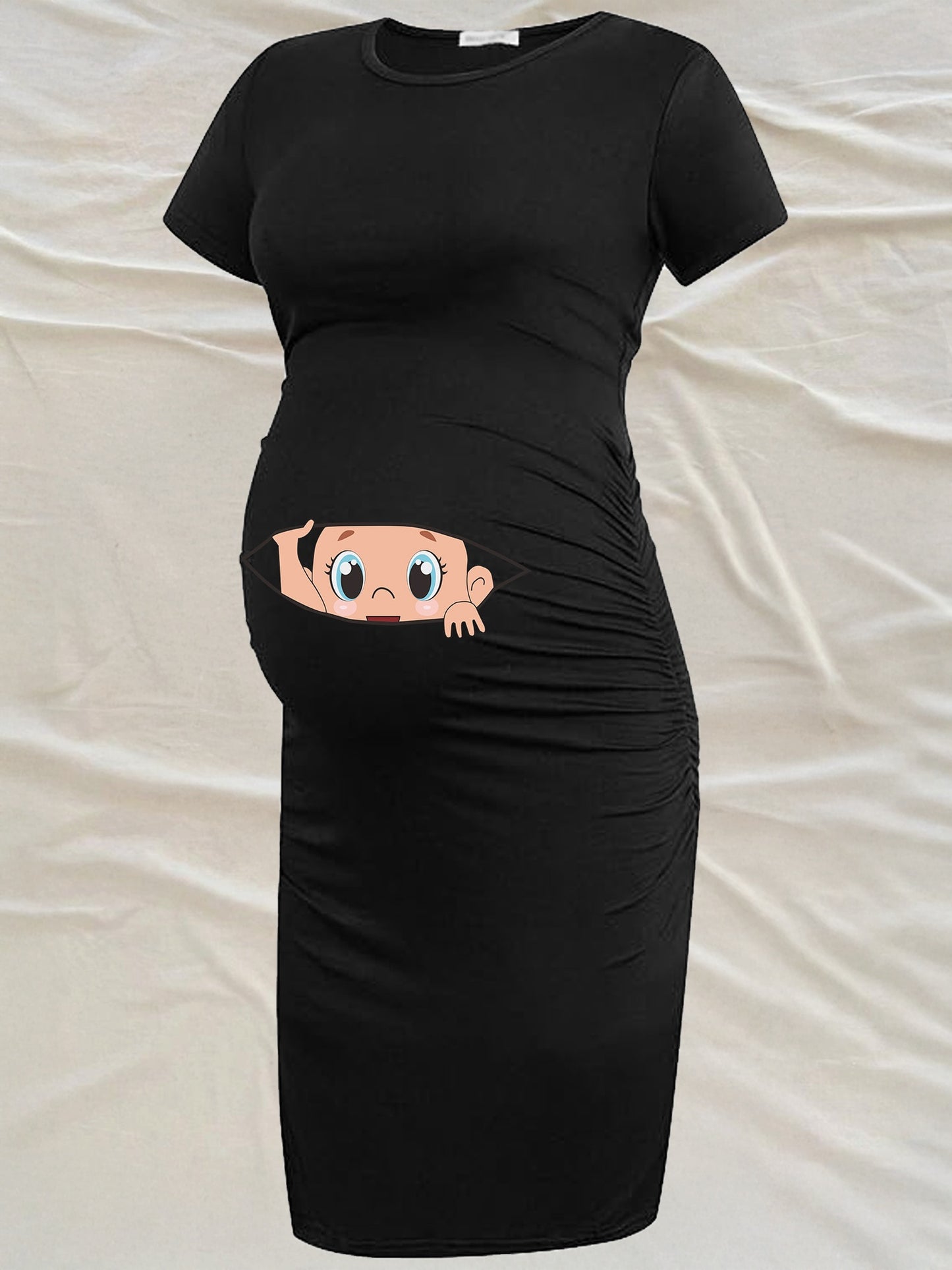 Robe Grossesse Femme Imprimé Bébé Col Rond Stretch Confort Pour Future Maman Ultra Confortable by LSDLBoutique.ch