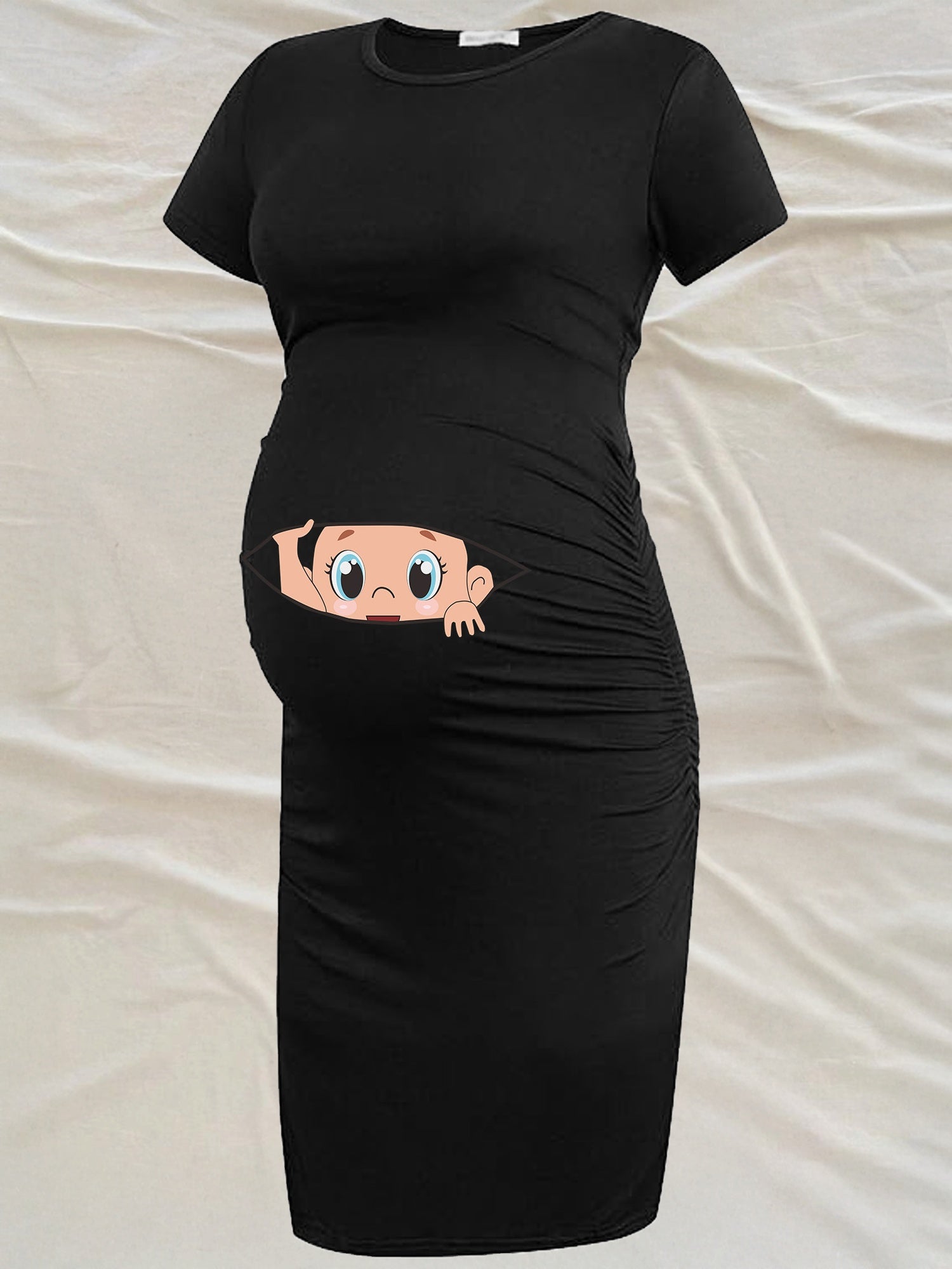 Robe Grossesse Femme Imprimé Bébé Col Rond Stretch Confort Pour Future Maman Ultra Confortable by LSDLBoutique.ch