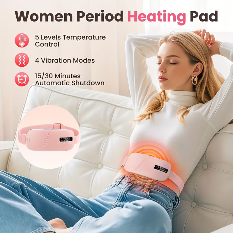 Abdominal massager, USB rechargeable LED display, 5-level adjustable heating belt, portable heating massage belt, suitable for Women's menstrual period heating massage belt, perfect home work pink gift for women by LSDLBoutique.ch