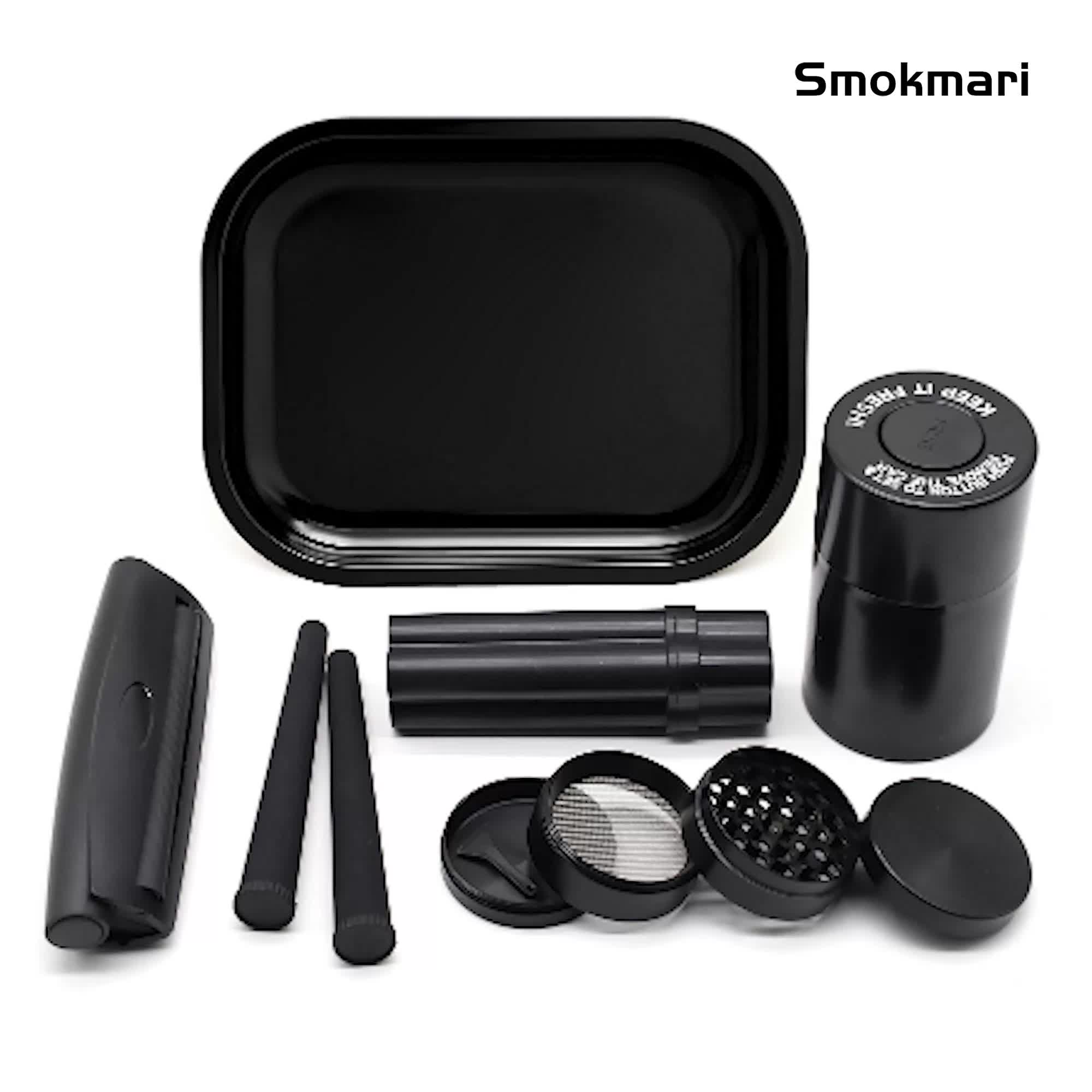 Set Fumeur Noir 7pcs : Grinder 50mm, Plateau, Pipe, Rouleur Cadeau by LSDLBoutique.ch