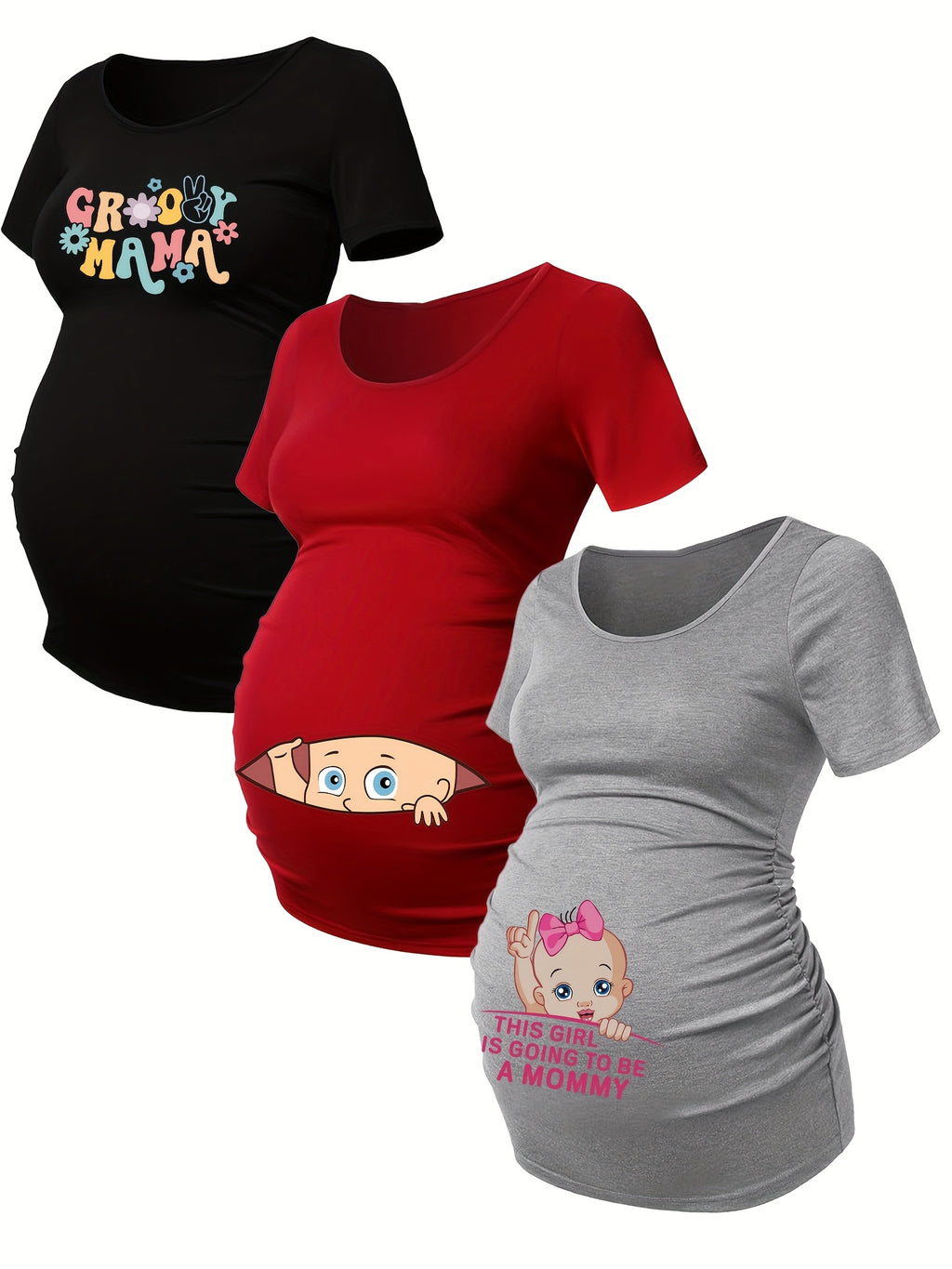 Lot De 3 T Shirts Grossesse Femme Motif Empreintes Stretch Col Rond Confort Et Liberté De Mouvement by LSDLBoutique.ch