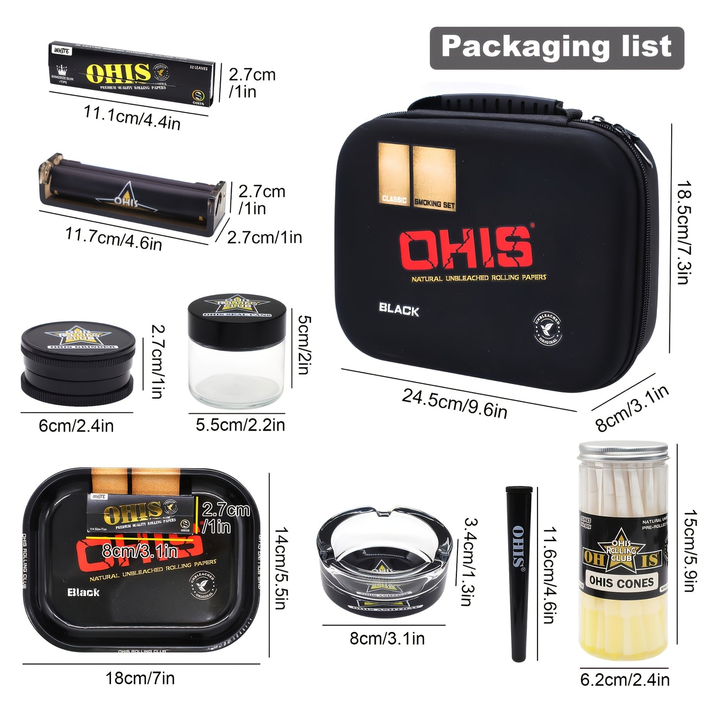 Kit Fumeur 11pcs : Mallette EVA, Grinder, Feuilles, Cendrier, Tubes by LSDLBoutique.ch