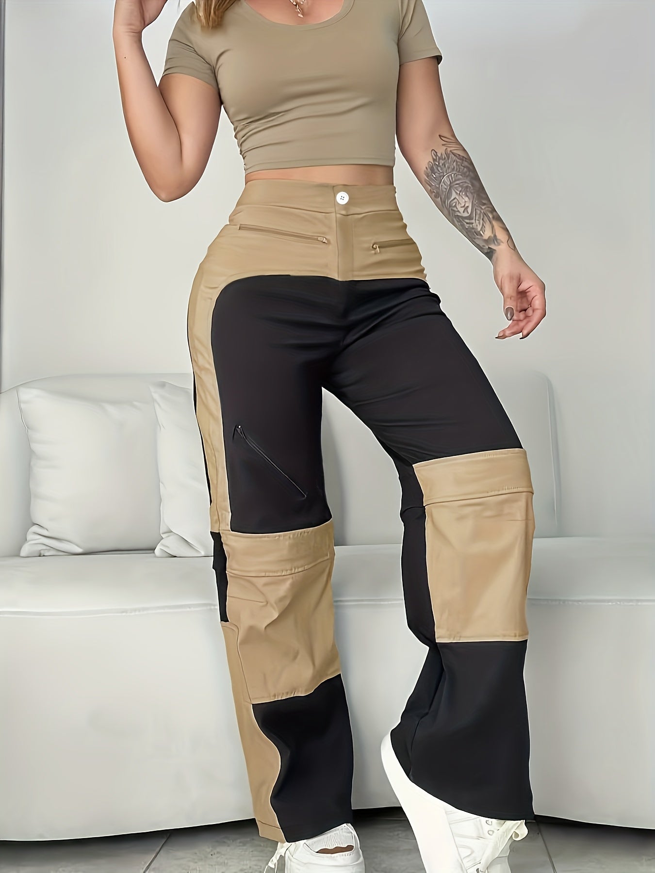 UrbanEase – Pantalon Cargo Femme Vintage à Blocs de Couleur by LSDLBoutique.ch
