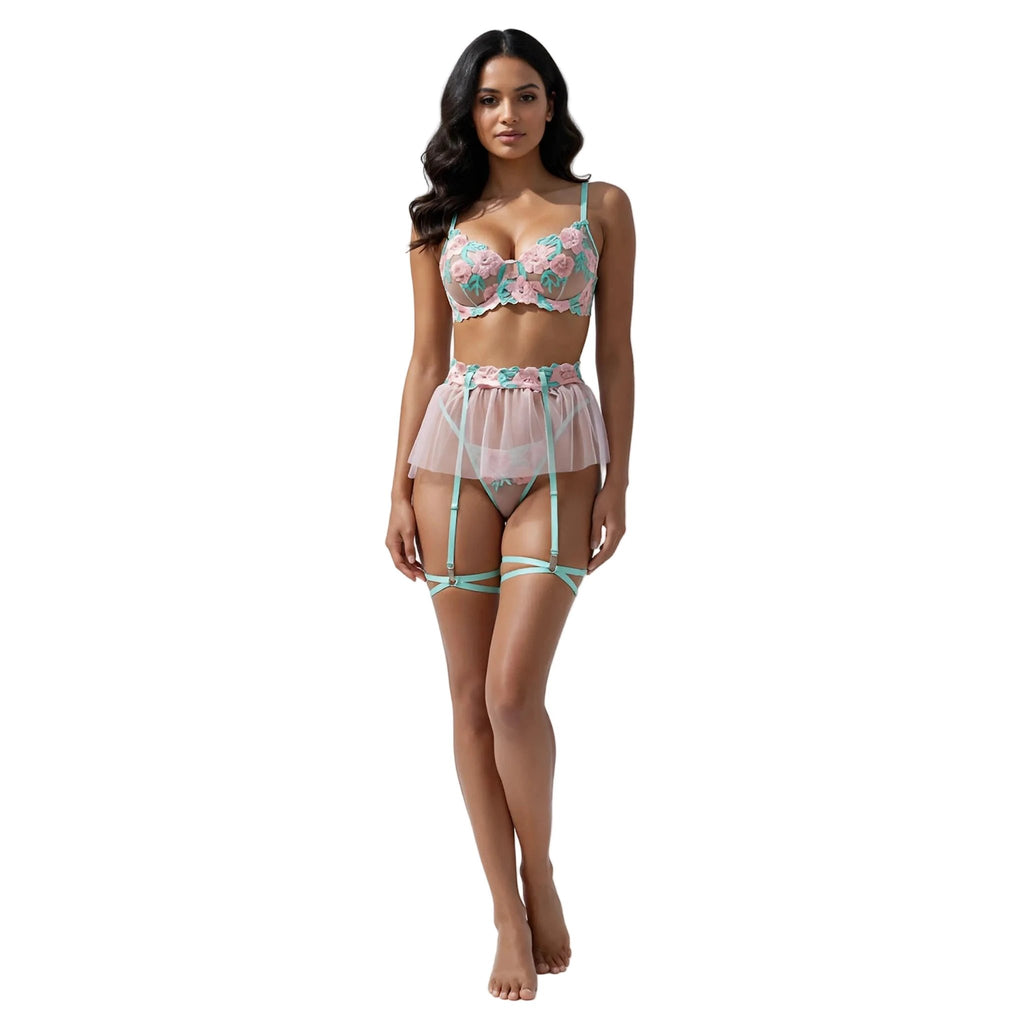 Les Secrets de Léa – Ensemble lingerie maille transparente florale – Béryl