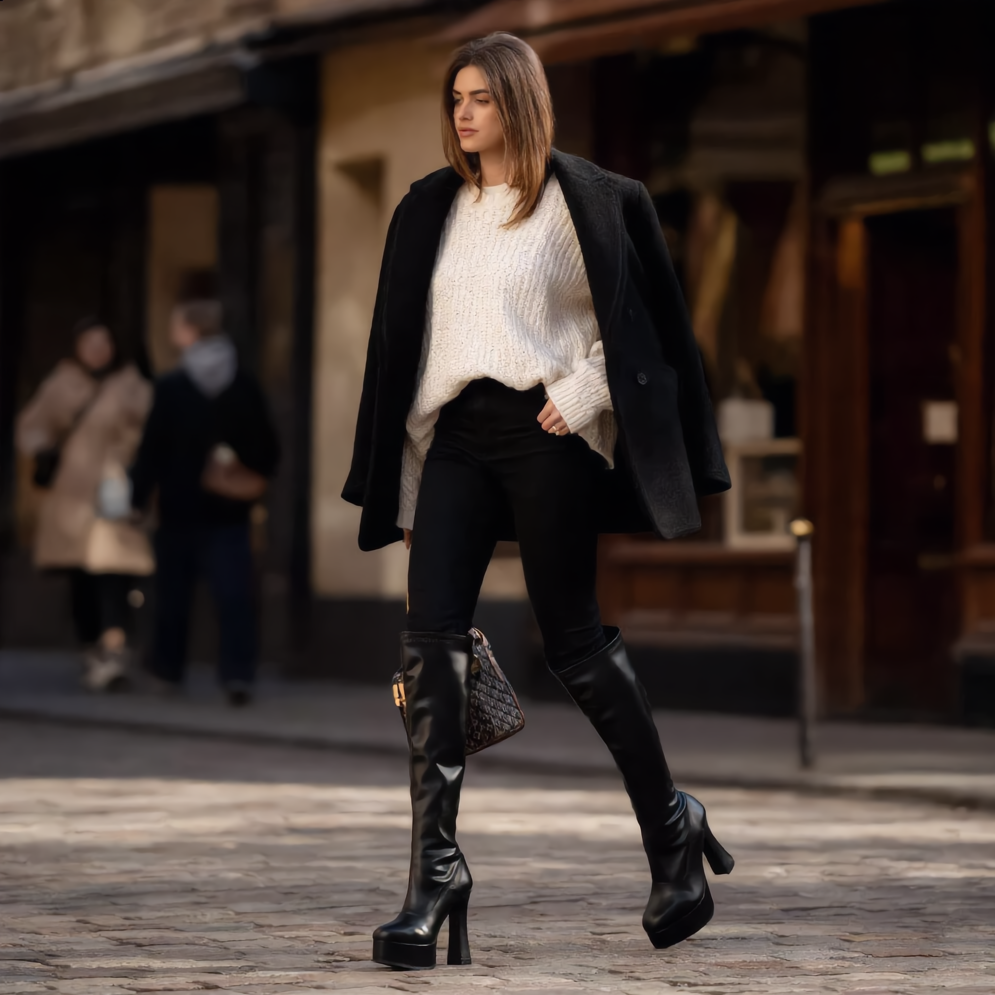 Women's knee-high boots – Chunky heels and platform