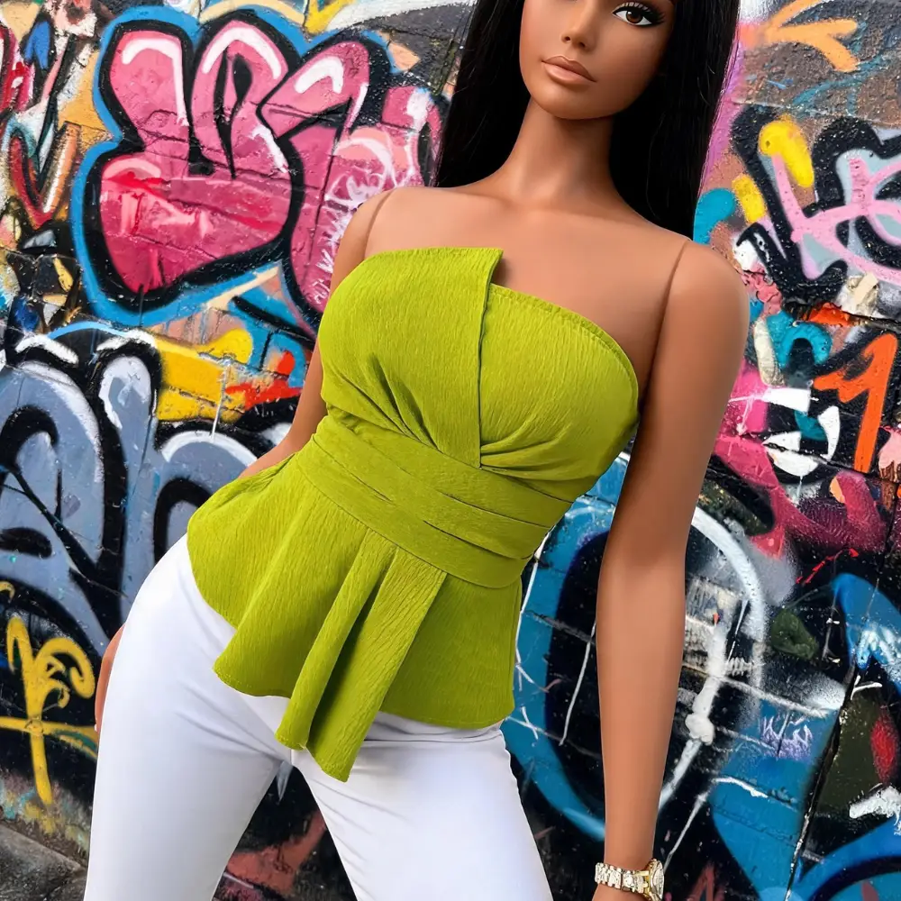 Belted peplum bandeau top