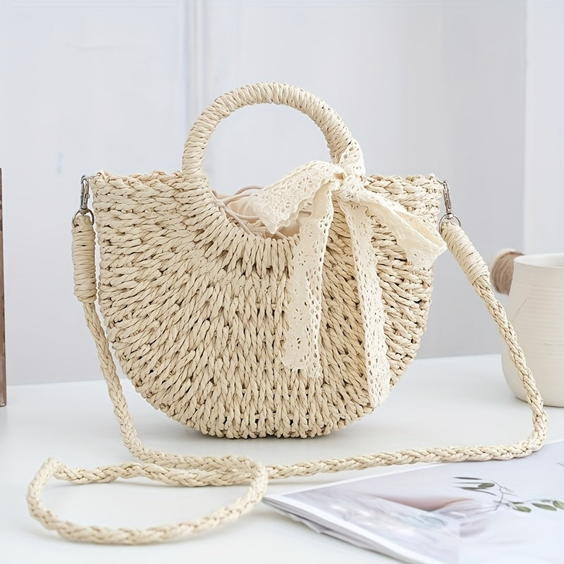 Trendy Mini Straw Crossbody Bag with Decorative Tassel, Handwoven Hollow Design for Summer Wear, Detachable Shoulder Strap, Lined for Easy Practicality, SendpiSTIL by LSDLBoutique.ch