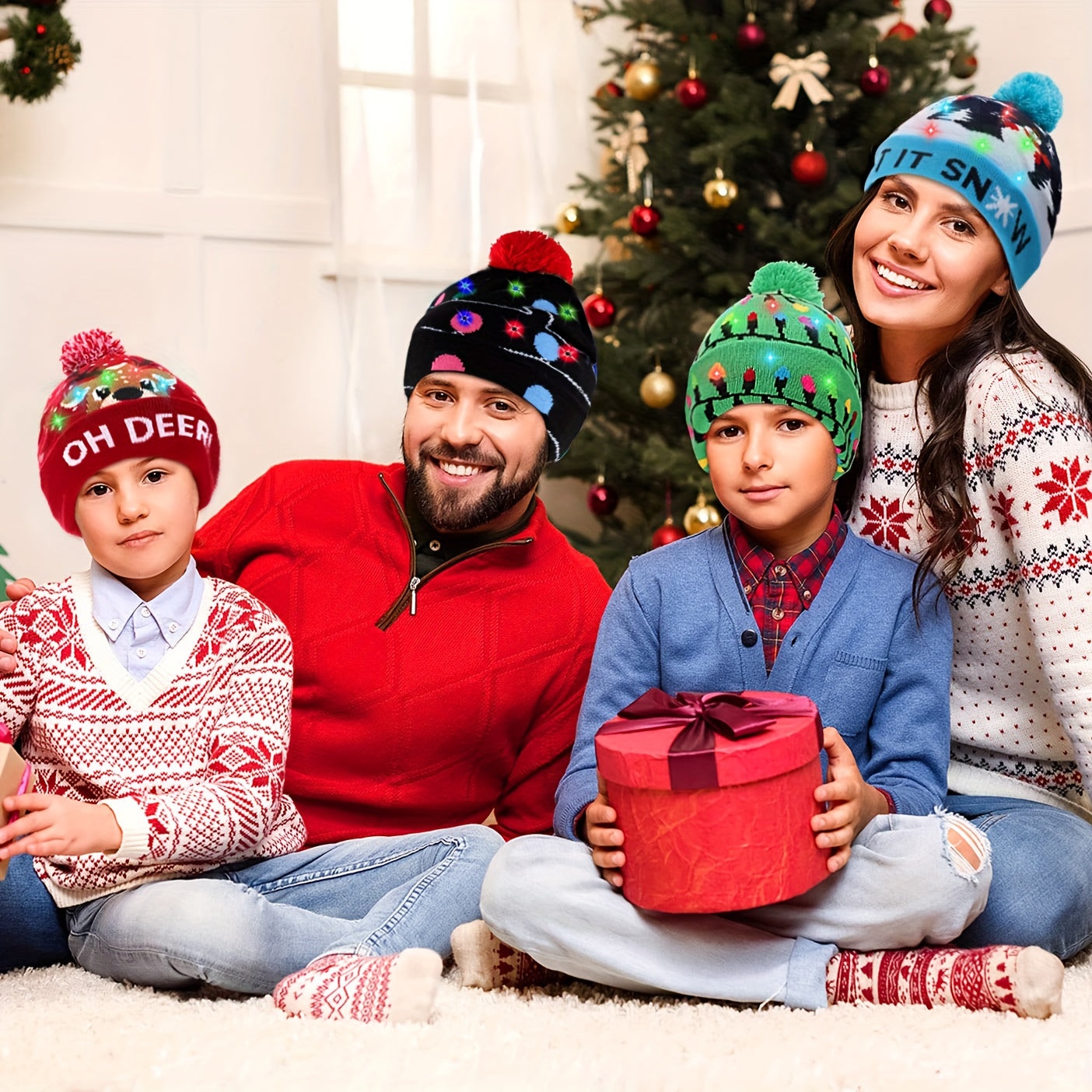 Bonnet Tricoté LED De Noël Pour Adultes Et Enfants Accessoire Festif Lumineux Chaud 100 Pour Cent Acrylique Doux by LSDLBoutique.ch