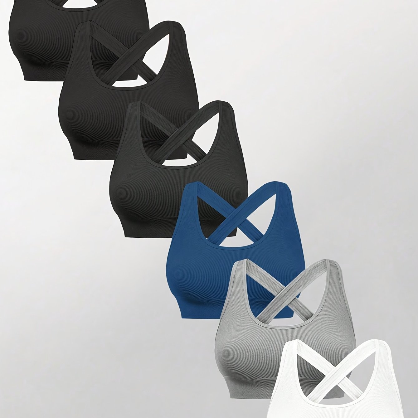 Lot De 6 Brassières De Sport Femme Dos Croisé Bretelles Réglables Maintien Confort Pour Yoga Pilates Course Détente by LSDLBoutique.ch