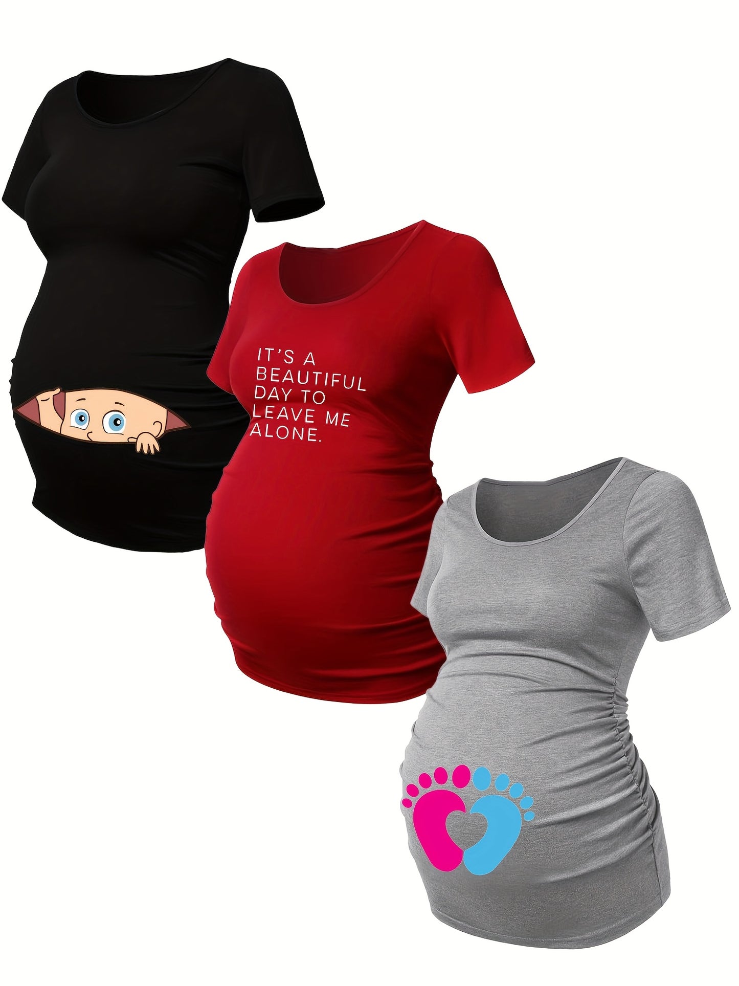 Lot De 3 T Shirts Grossesse Femme Motif Empreintes Stretch Col Rond Confort Et Liberté De Mouvement by LSDLBoutique.ch