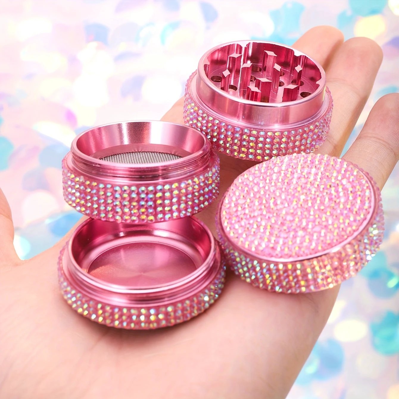 Grinder Luxe 4 Couches Cristaux Rose Zinc 40mm Élégant & Portable by LSDLBoutique.ch