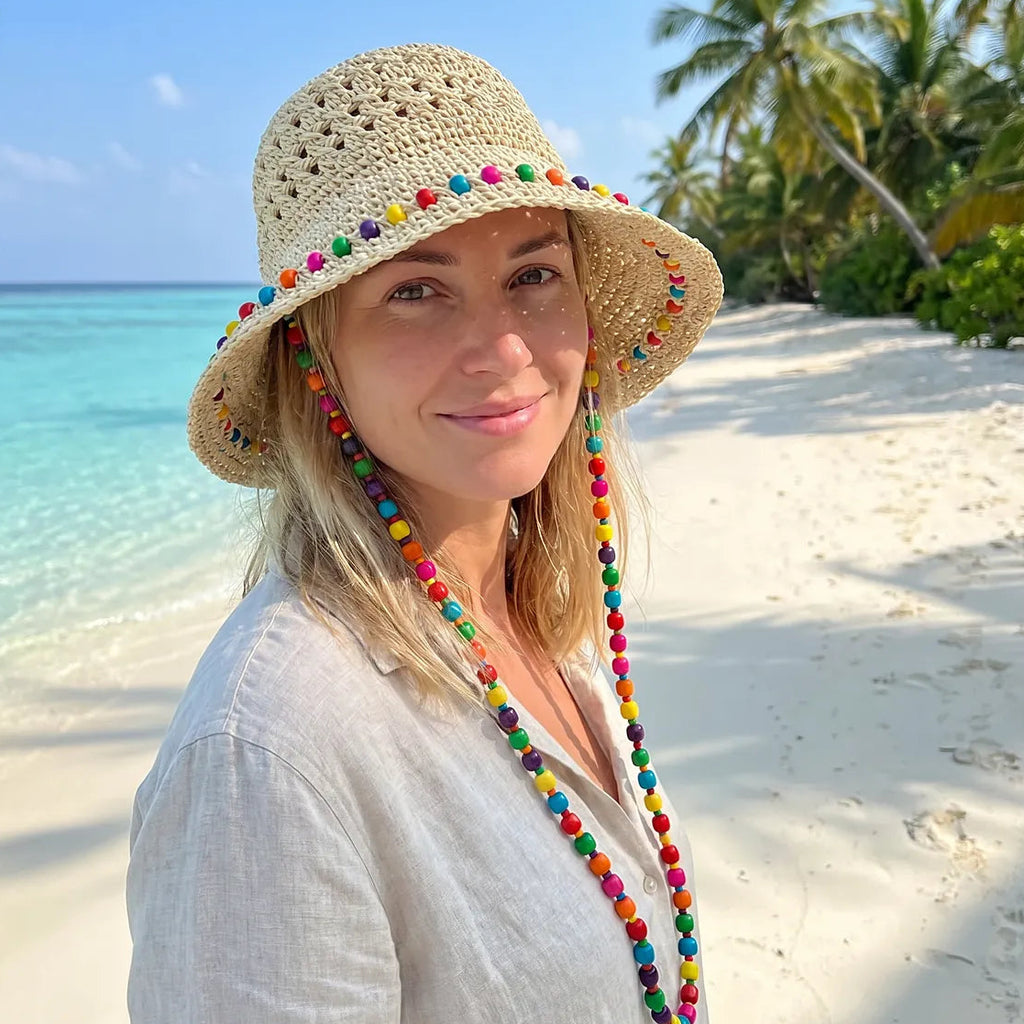 Chapeau seau en polyester tressé – Modèle Crochet Perles