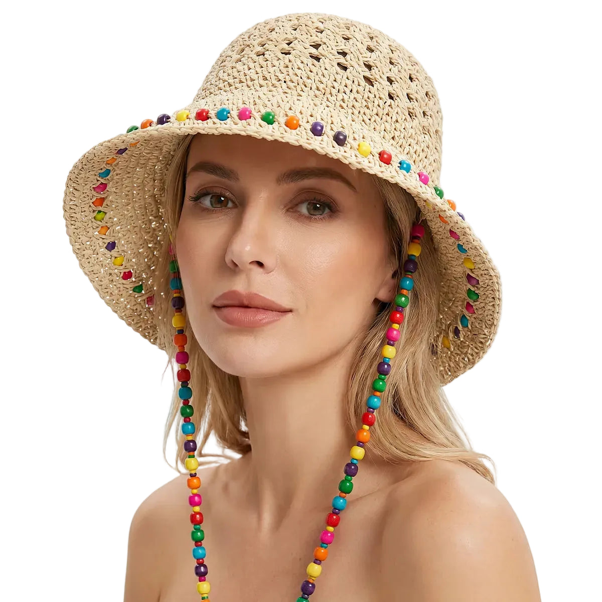 Chapeau seau en polyester tressé – Modèle Crochet Perles