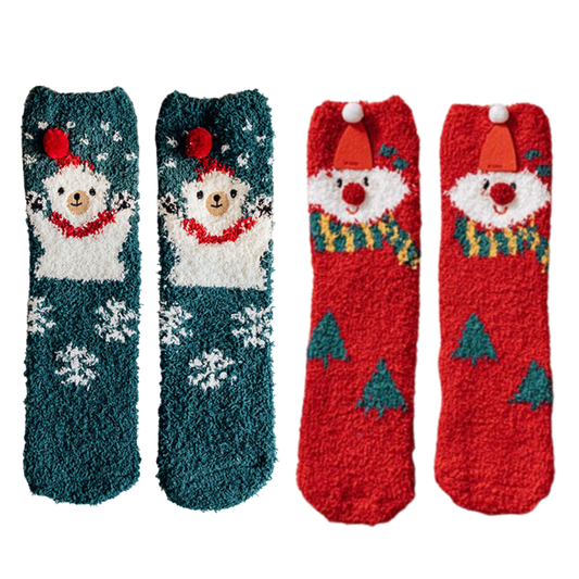 LSDLBoutique.ch – Chaussettes de Noël Corail en Molleton Doux pour Femme et Enfant