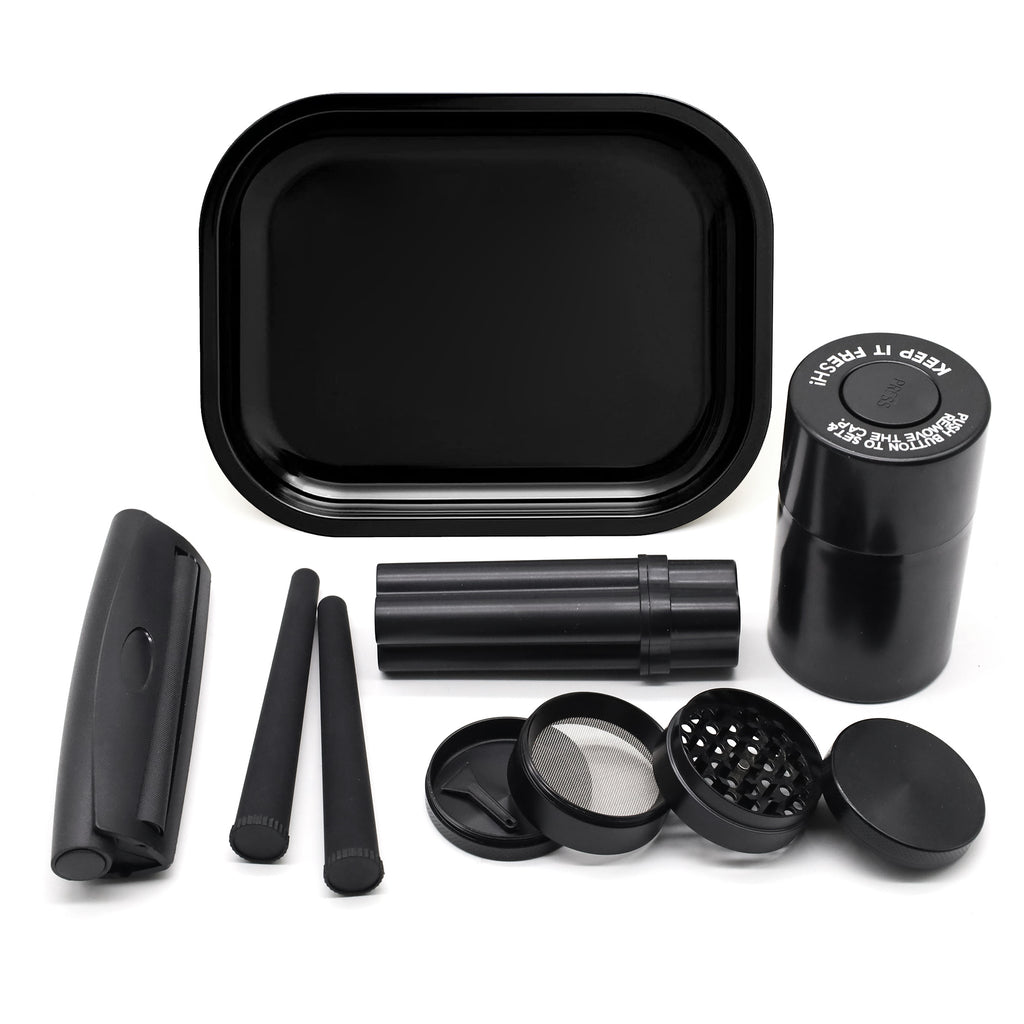 Set Fumeur Noir 7pcs : Grinder 50mm, Plateau, Pipe, Rouleur Cadeau by LSDLBoutique.ch