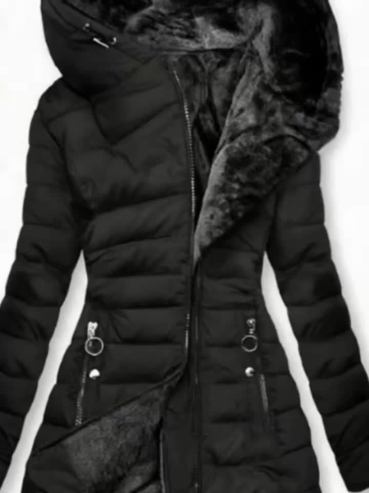 Veste Hiver Femme Doublée Polaire Mi Longue Zippée À Capuche Coupe Ample Pour Journées Froides by LSDLBoutique.ch