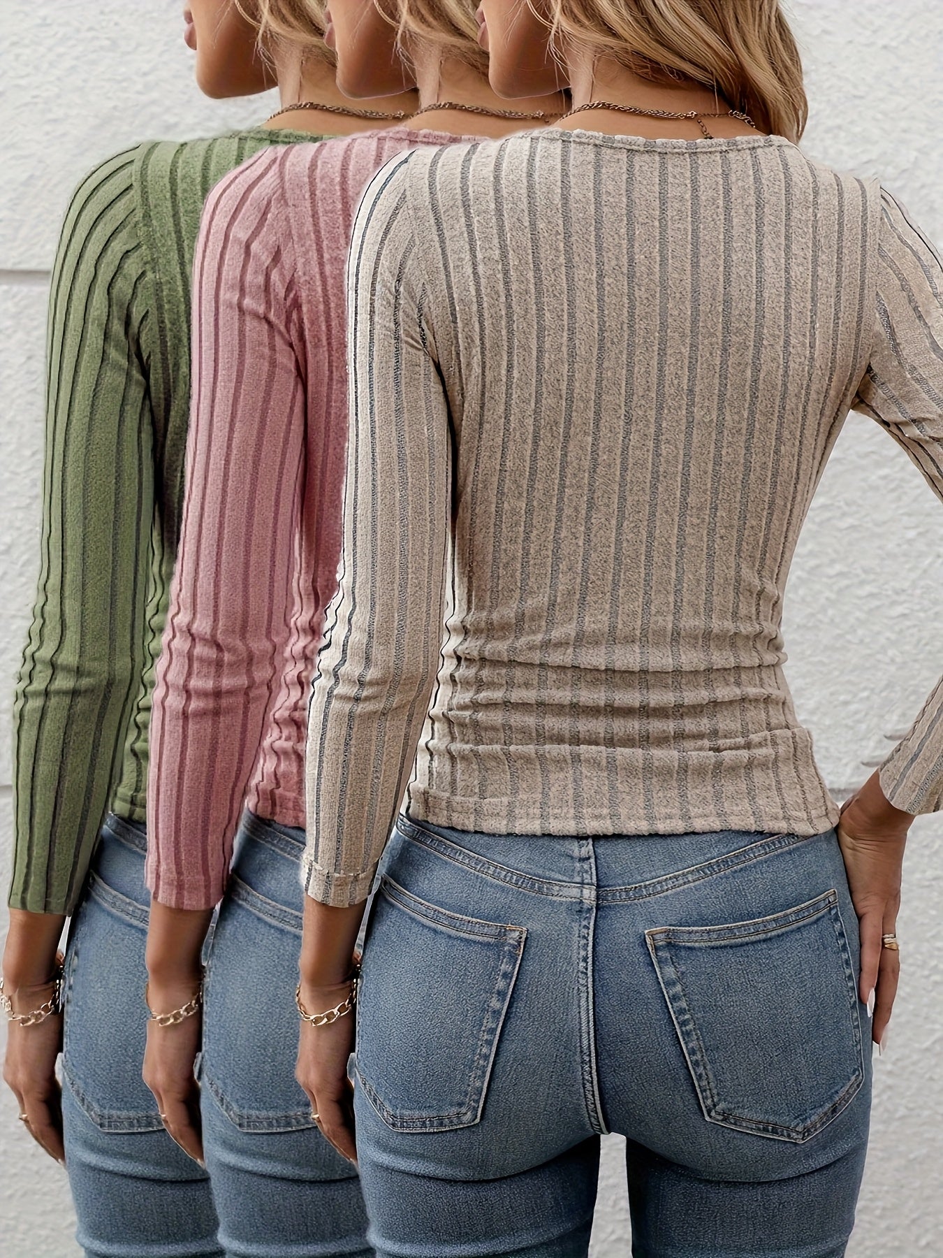 Lot De 3 Pulls Fins Femme Côtelés À Manches Longues Élégants Pour Automne Et Hiver by LSDLBoutique.ch