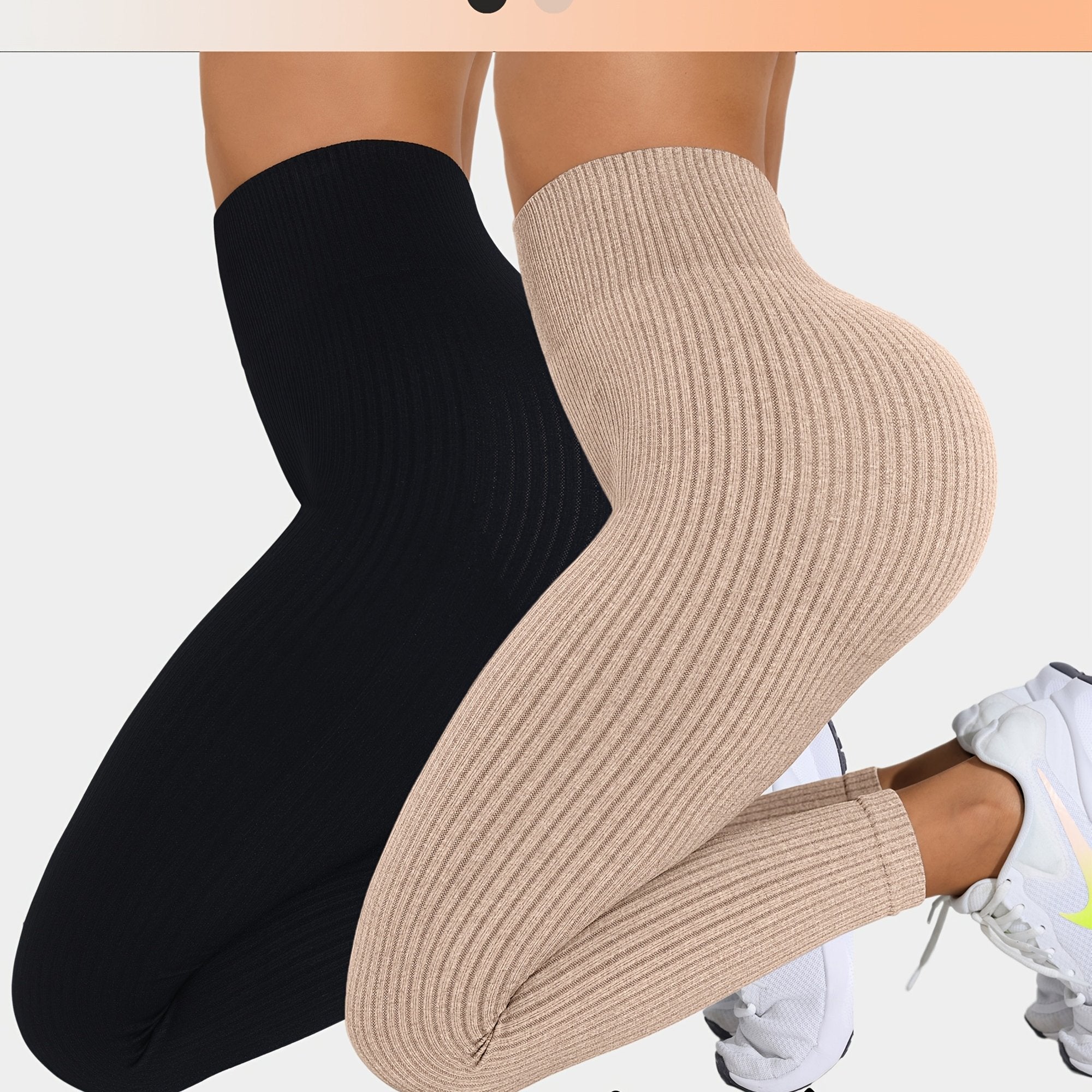 Lot De 2 Leggings Femme Taille Haute Côtelés Confort Stretch Respirants Idéal Yoga Et Fitness by LSDLBoutique.ch