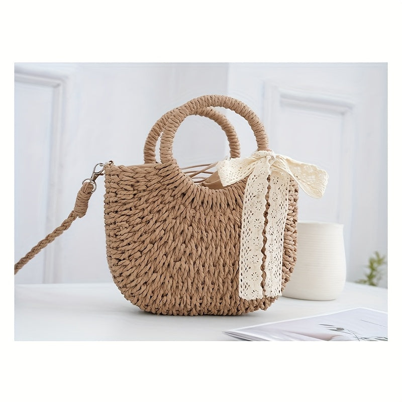 Trendy Mini Straw Crossbody Bag with Decorative Tassel, Handwoven Hollow Design for Summer Wear, Detachable Shoulder Strap, Lined for Easy Practicality, SendpiSTIL by LSDLBoutique.ch