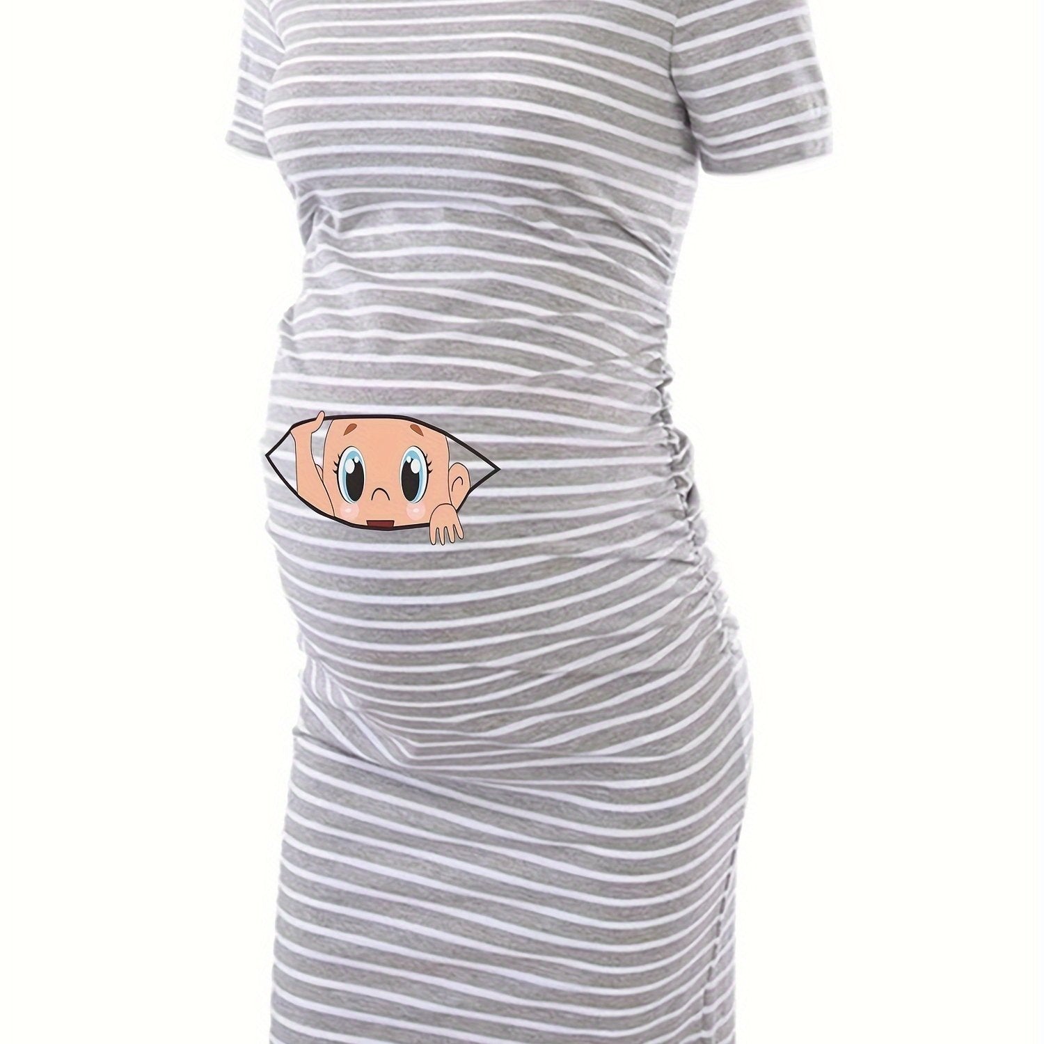 Robe Grossesse Femme Imprimé Bébé Col Rond Stretch Confort Pour Future Maman Ultra Confortable by LSDLBoutique.ch