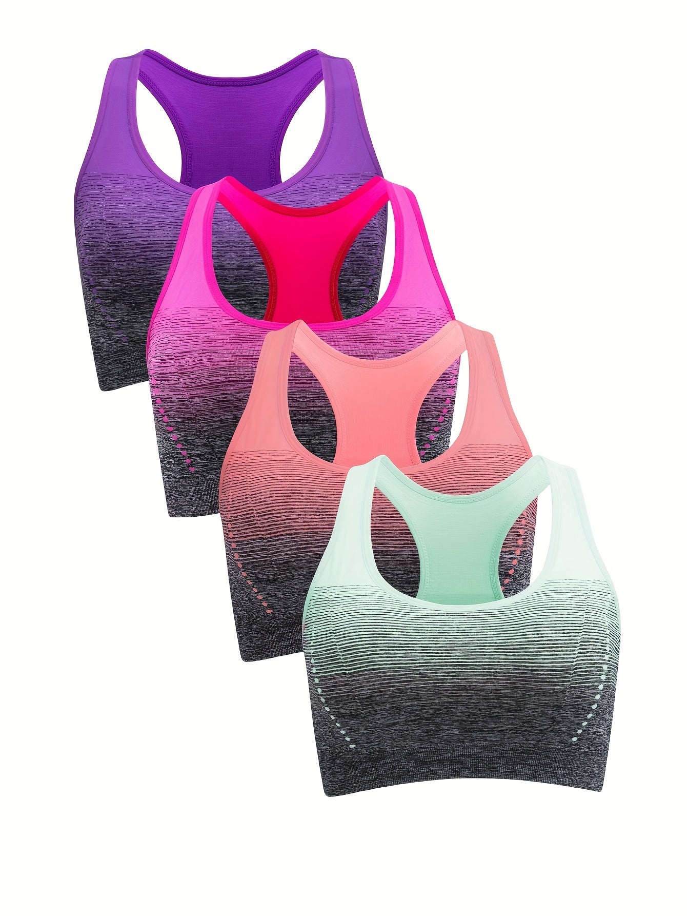 Lot De 4 Brassières De Sport Femme Dos Croisé Contrasté Maintien Léger Confort Sans Couture by LSDLBoutique.ch