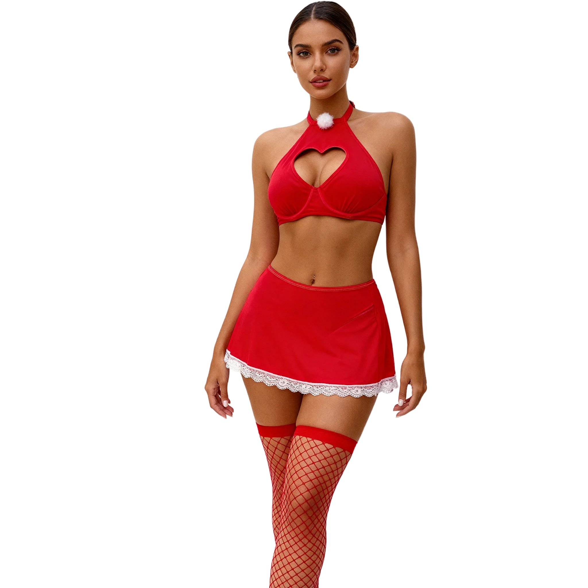 Léas Geheimnisse – 4-teiliges rotes Dessous-Set mit herzförmigem Ausschnitt – Alessandra