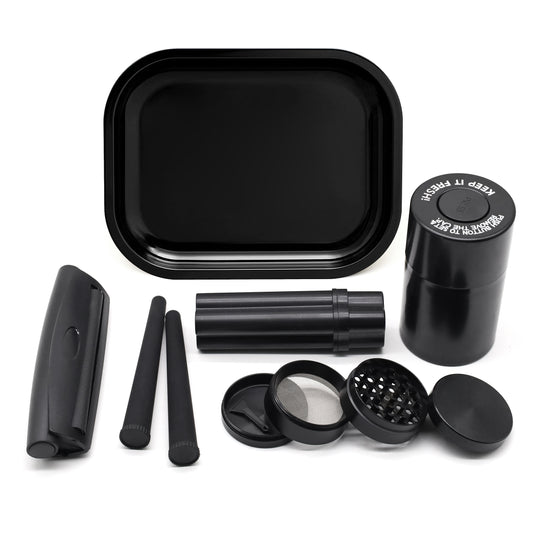 Set Fumeur Noir 7pcs : Grinder 50mm, Plateau, Pipe, Rouleur Cadeau by LSDLBoutique.ch
