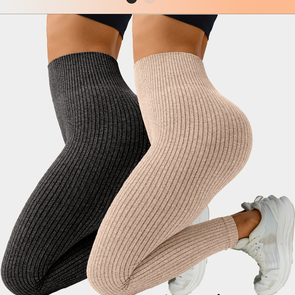 Lot De 2 Leggings Femme Taille Haute Côtelés Confort Stretch Respirants Idéal Yoga Et Fitness by LSDLBoutique.ch