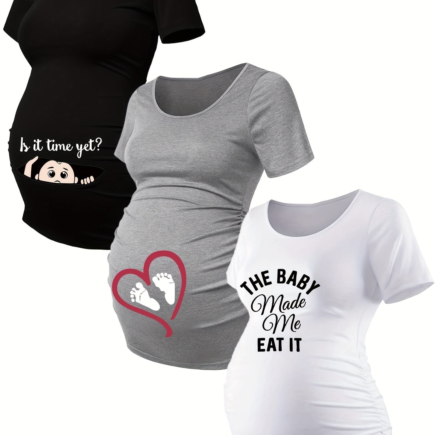 Lot De 3 T Shirts Grossesse Femme Motif Empreintes Stretch Col Rond Confort Et Liberté De Mouvement by LSDLBoutique.ch