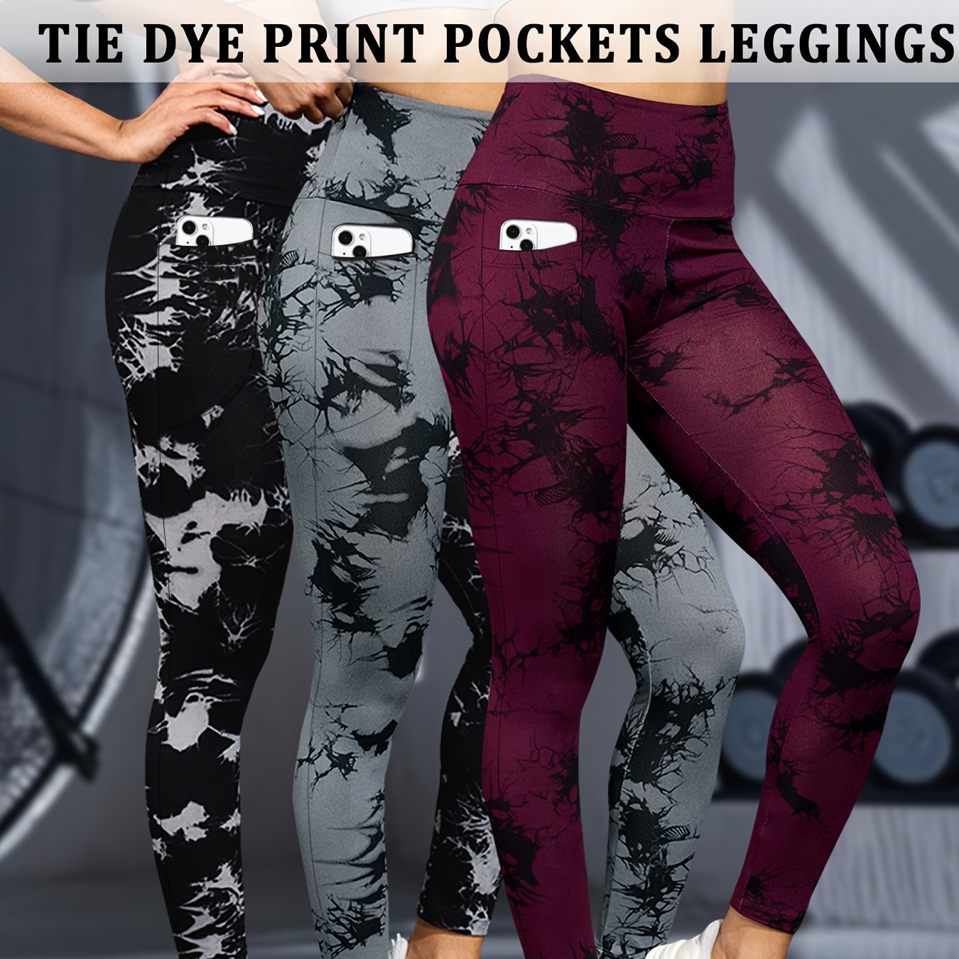 Lot De 3 Leggings Femme Taille Haute Avec Contrôle Du Ventre Imprimé Tie Dye Poches Stretch Opaques by LSDLBoutique.ch