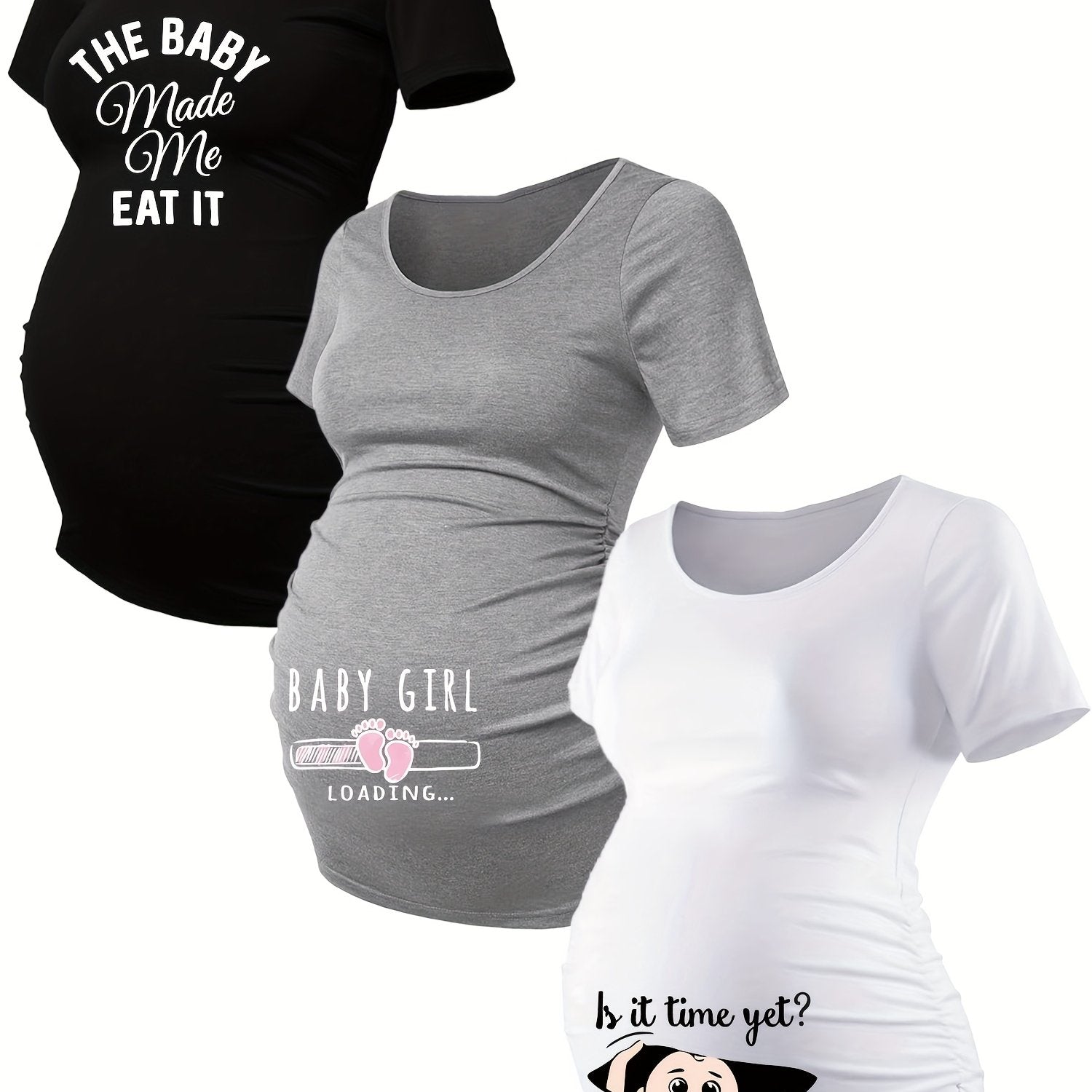 Lot De 3 T Shirts Grossesse Femme Motif Empreintes Stretch Col Rond Confort Et Liberté De Mouvement by LSDLBoutique.ch