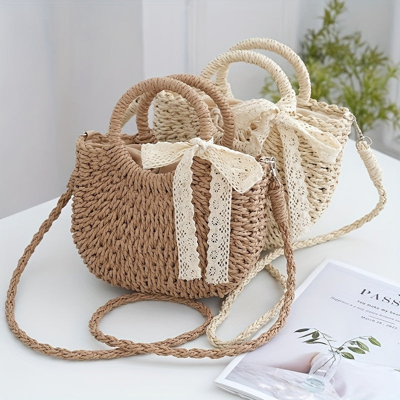 Trendy Mini Straw Crossbody Bag with Decorative Tassel, Handwoven Hollow Design for Summer Wear, Detachable Shoulder Strap, Lined for Easy Practicality, SendpiSTIL by LSDLBoutique.ch