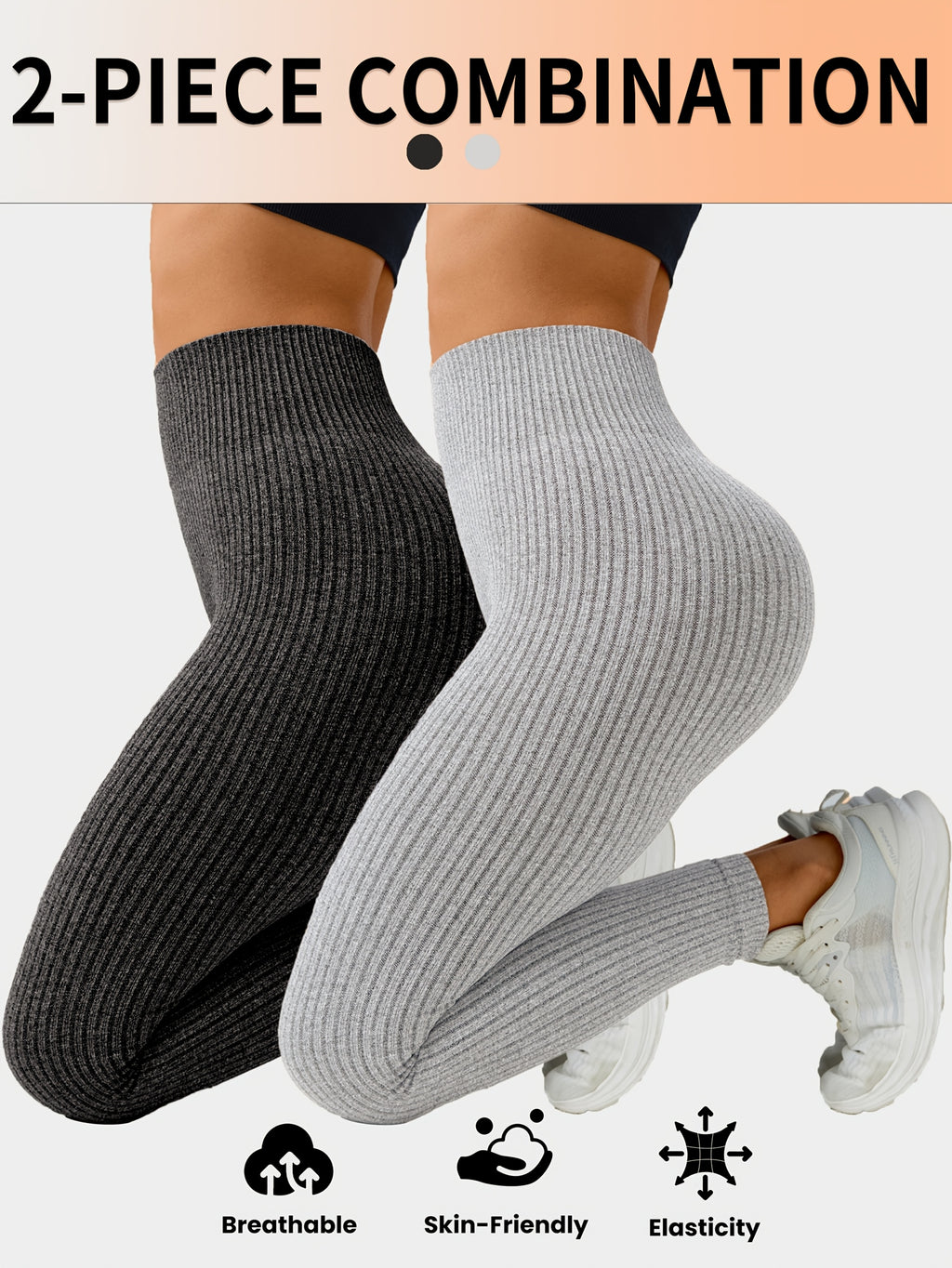 Lot De 2 Leggings Femme Taille Haute Côtelés Confort Stretch Respirants Idéal Yoga Et Fitness by LSDLBoutique.ch