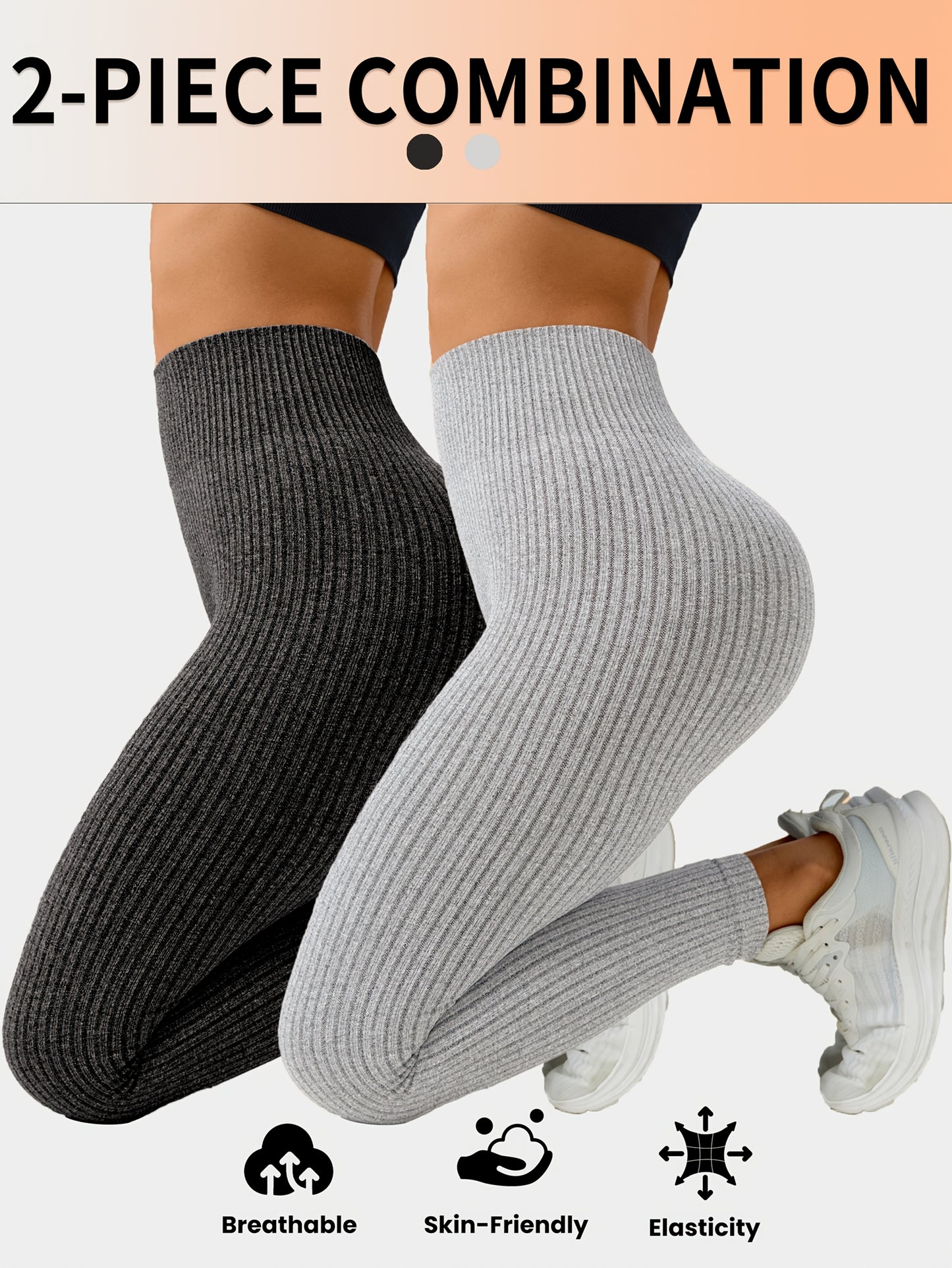 Lot De 2 Leggings Femme Taille Haute Côtelés Confort Stretch Respirants Idéal Yoga Et Fitness by LSDLBoutique.ch