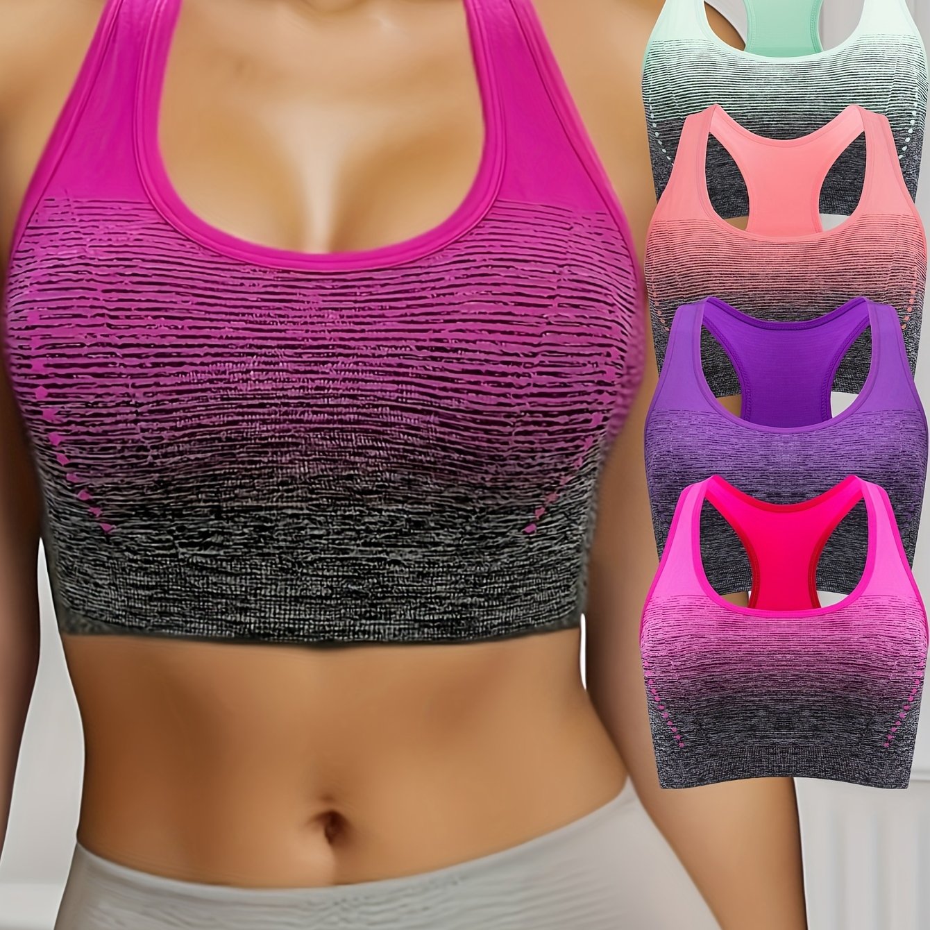 Lot De 4 Brassières De Sport Femme Dos Croisé Contrasté Maintien Léger Confort Sans Couture by LSDLBoutique.ch