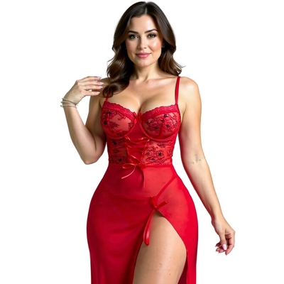 Léa's Secrets – Red satin and lace nightgown – Dahlia