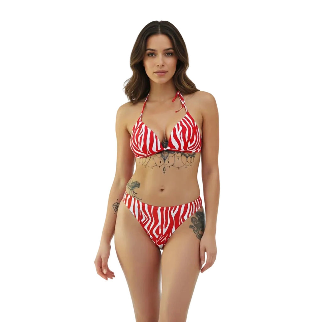 Les Secrets de Léa – Bikini triangle zébré rouge et blanc – Iséa