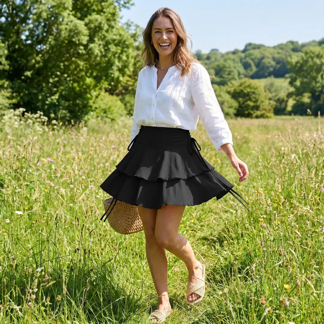 High-waisted flared mini skirt