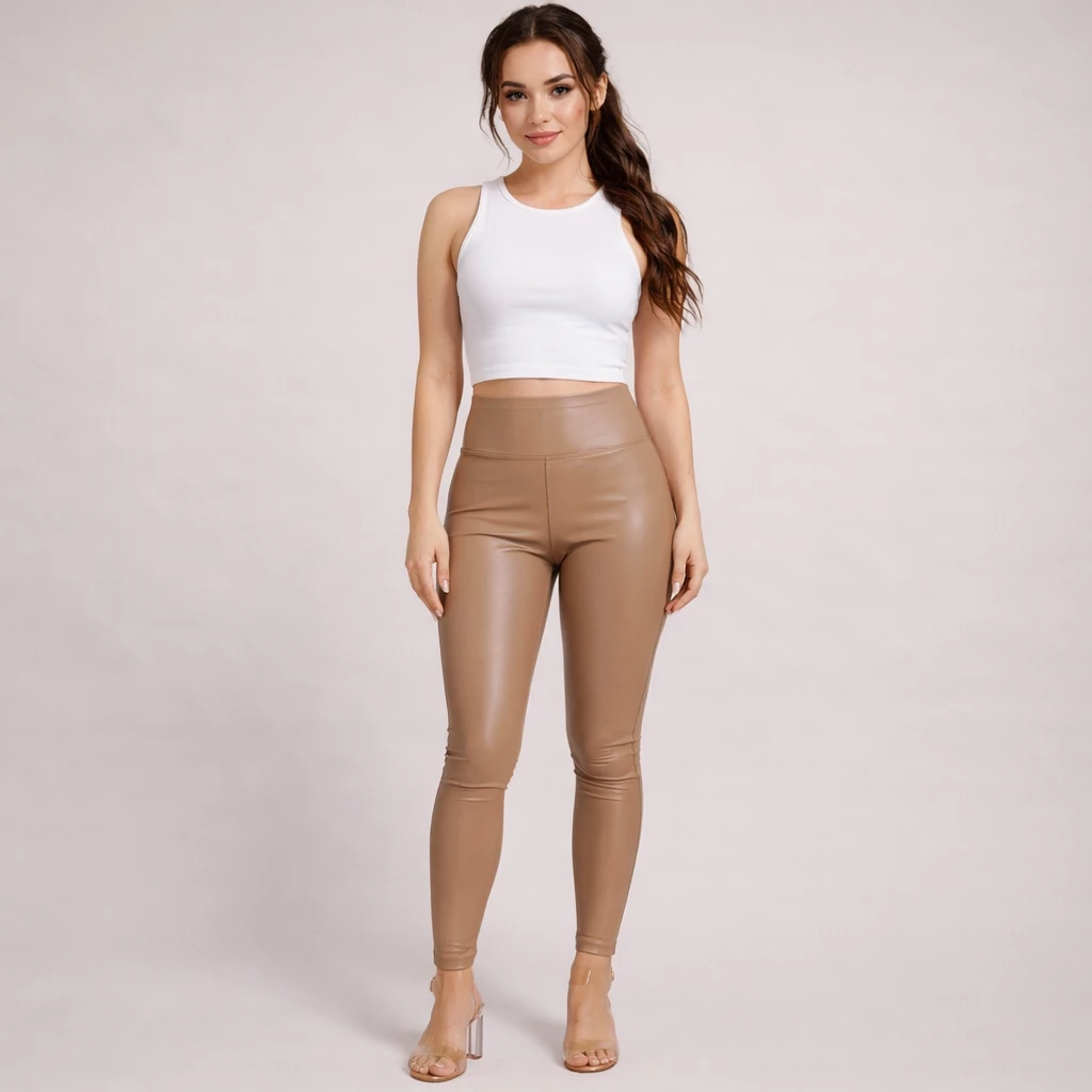 Schwarze Leggings aus PU-Leder mit Schlangenmuster und hohem Bund