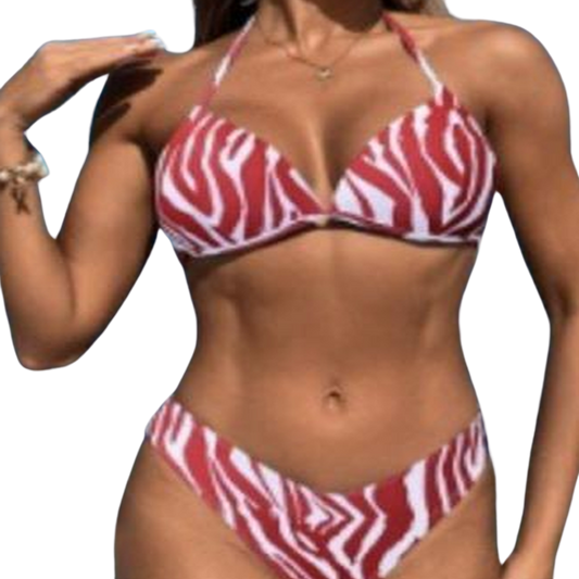 Iséa – Bikini Triangle Rouge à Imprimé Zébré