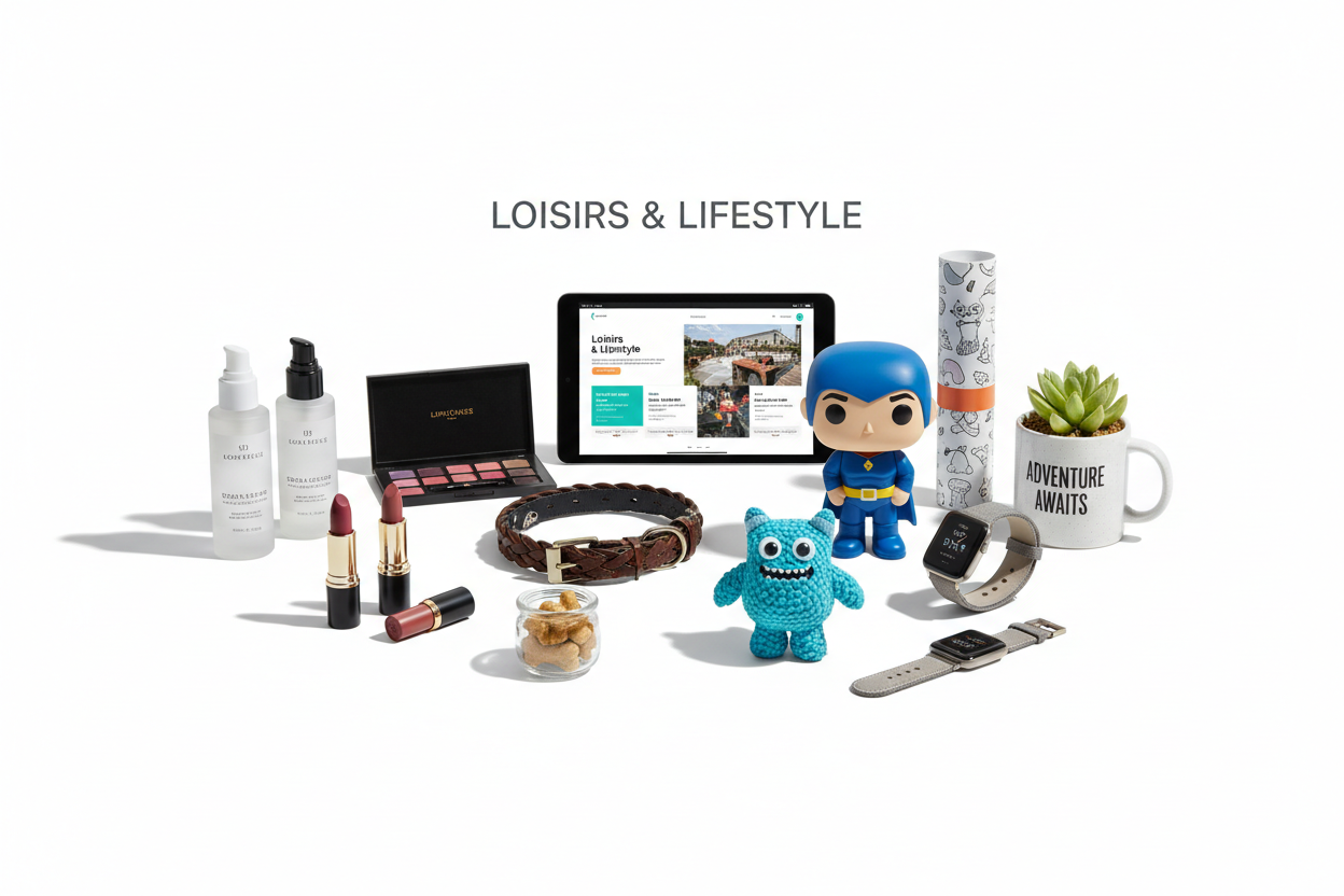 LOISIRS & LIFESTYLE

L’univers fun, moderne et polyvalent : beauté, pets, pop culture, services. 

réaliste fond blanc