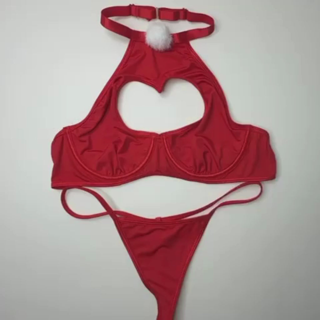 Alessandra 4-Piece Set Red Lace Heart Cutout