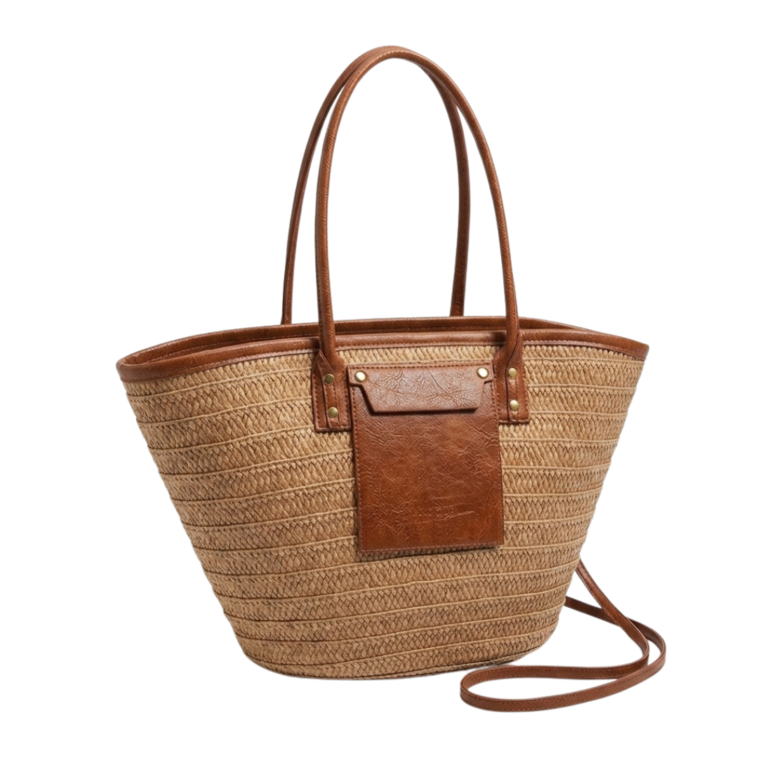 Sac cabas de plage en paille tressée